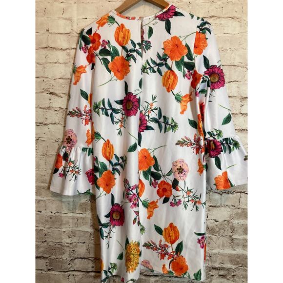 Asos Dress Womens 8 Shift Bright Florals Long Bell Sleeve Stretch Multicolor - Picture 14 of 16